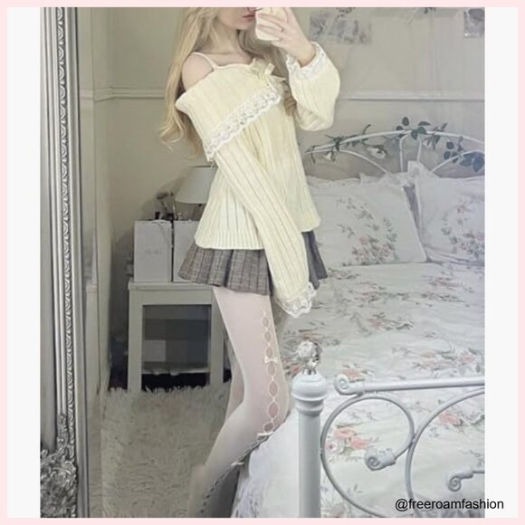 Fairy Grunge Long Sleeve Lace Patchwork Blouse Slim Fit Y2K Top - Picture 3 of 6